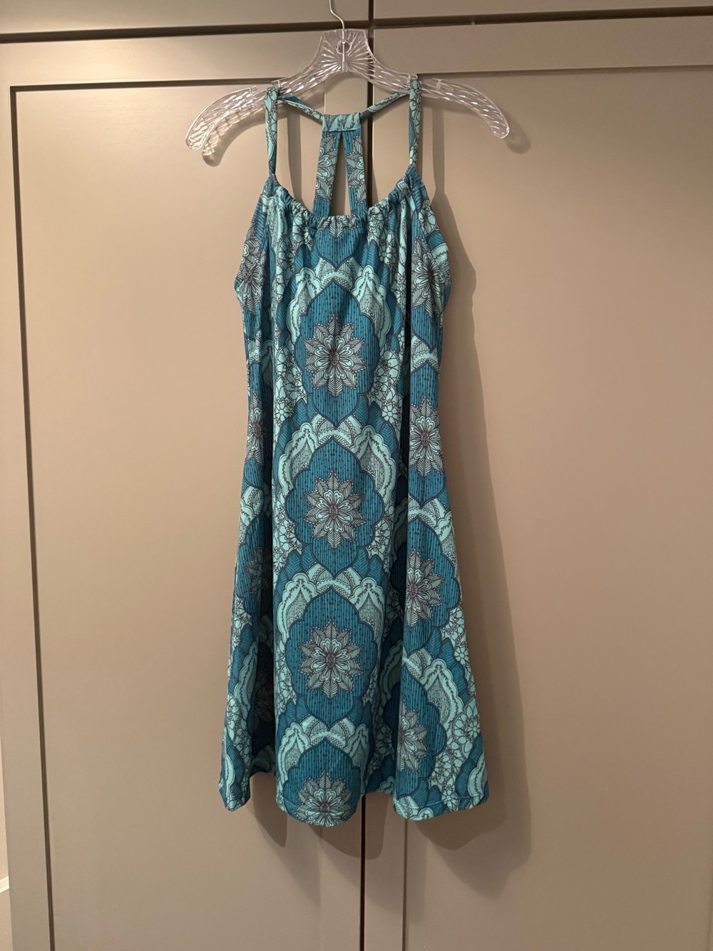 PrAna Quinn Breathe Halter Dress in Teal Blue, Size Medium